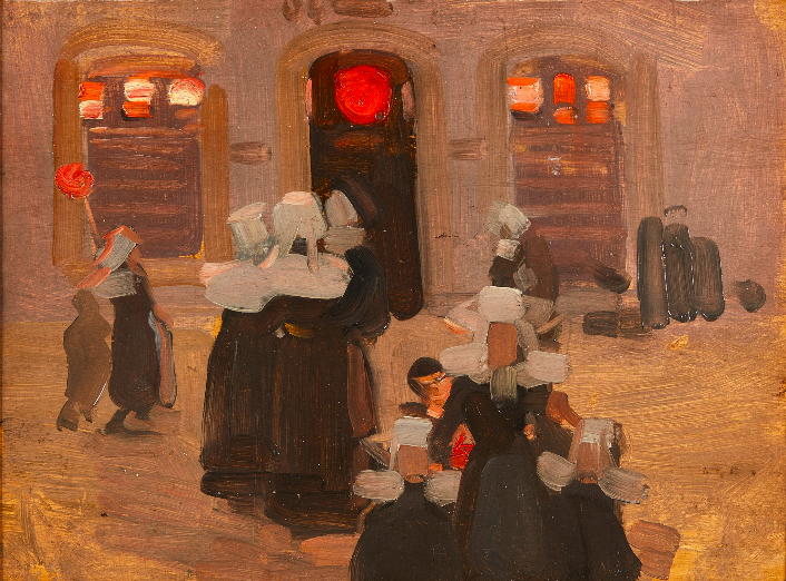 ROBERT BROUGH R.A., A.R.S.A (SCOTTISH 1872-1905) BRETON WOMEN BY STREET LIGHT